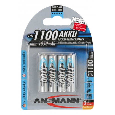 4 Accus Rechargeable R03 AAA (1 blister) ANSMANN PREMIUM RANGE NiMh 1100mAh